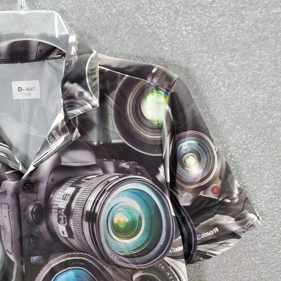 Canon EOS 5D Mark IV Men Button Up Shirt Medium Black Camera Allover Photography - Picture 8 of 8